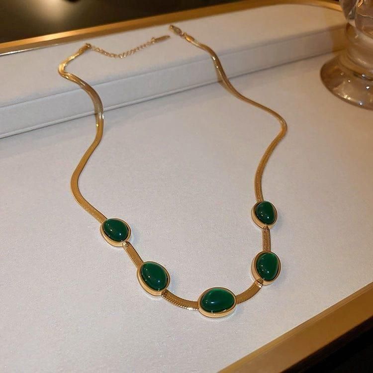 Green Crystal Pendant Necklace with Bracelet